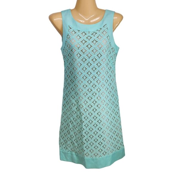 Eilza J Dress Celeste Lace Sleeveless Women's Size 2 Mint Green Linen Blend Shif - Picture 10 of 11